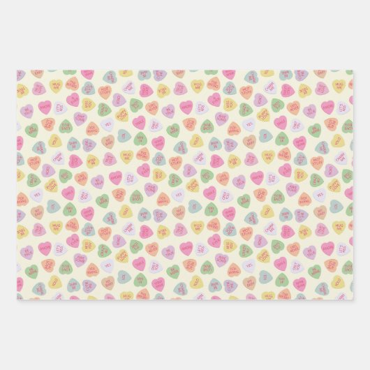Feuille De Papier Cadeau Pastel Conversation Candy Coeurs Enveloppement Cad (Devant)