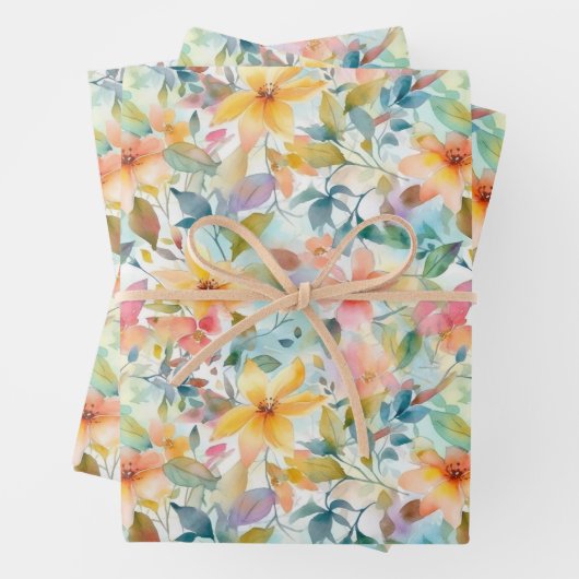 FEUILLE DE PAPIER CADEAU PASTEL FLORAL D'ÉTÉ (En situation)