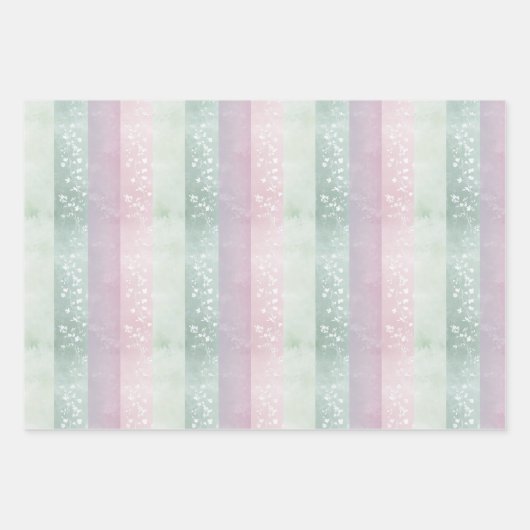 Feuille De Papier Cadeau Pastel Floral Rose vert Lavande Florale (Devant 2)