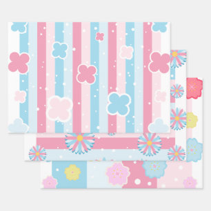Feuille De Papier Cadeau Pastel Flower Blossom Stripes Sakura Thème