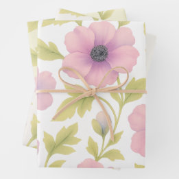 Feuille De Papier Cadeau Pastel Flowers Wrapping Paper Set of 3
