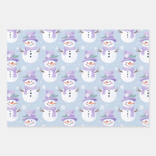 Feuille De Papier Cadeau Pastel Holiday Snowman ensemble complémentaire 3 m (Devant)