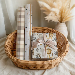 Feuille De Papier Cadeau Pastel Neutral Boy Zoo Animaux