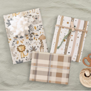 Feuille De Papier Cadeau Pastel Neutral Boy Zoo Animaux