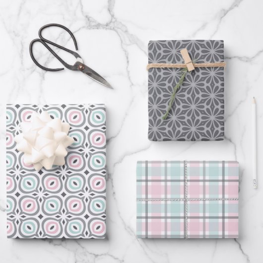 Feuille De Papier Cadeau Pastel Pattern of Gray, Pink, Mint Geometric Shape (Recto)