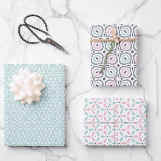 Feuille De Papier Cadeau Pastel Pattern of Pink, Mint, Gray Geometric Shape (Recto)