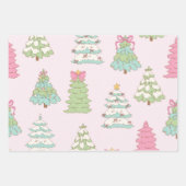 Feuille De Papier Cadeau Pastel Pink Christmas Trees Bows Holiday  (Devant 3)