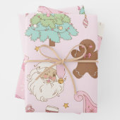 Feuille De Papier Cadeau Pastel Pink Christmas Trees Bows Holiday  (En situation)