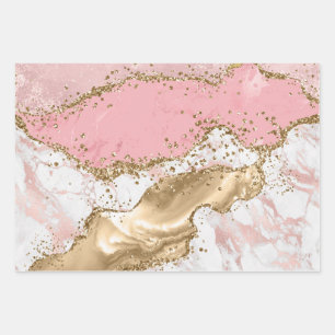 Feuille De Papier Cadeau Pastel Pink & White & Gold Parties scintillant Aga