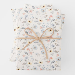 Feuille De Papier Cadeau Pastel Poppy Floral Garden Motif