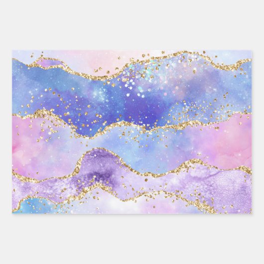 Feuille De Papier Cadeau Pastel Purple, Rose & Or Parties scintillant Agate (Devant)
