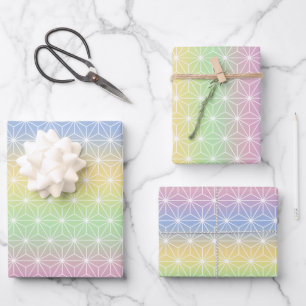 Feuille De Papier Cadeau Pastel Rainbow Asanoha Motif géométrique