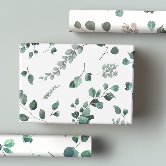 Feuille De Papier Cadeau Pastel romantique & Vert foncé, Eucalyptus rose