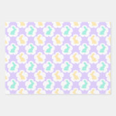 FEUILLE DE PAPIER CADEAU PASTEL ROSE BLEU PURPLE VERT PÂQUES BUNNIES (Devant 2)