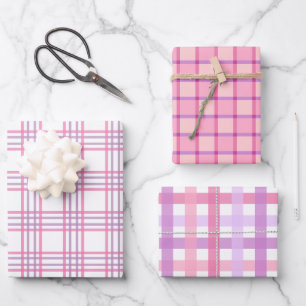 Feuille De Papier Cadeau Pastel Rose violet Plaid À damiers En vichy
