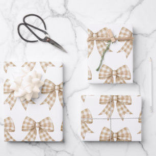 Feuille De Papier Cadeau Pastel Tan et White En vichy Buffalo Plaid Bow