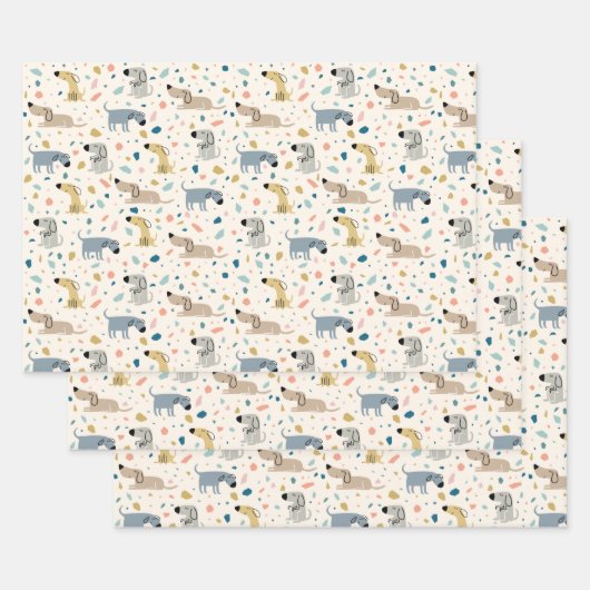 Feuille De Papier Cadeau Pastel Terrazzo Funny Mignonne Chien Motif (Lot)