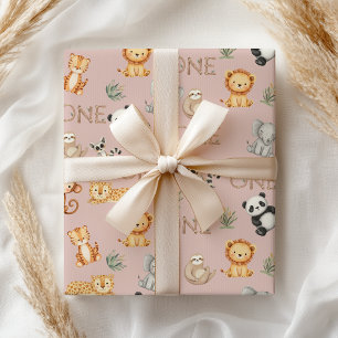 Feuille De Papier Cadeau Pastel Tropical Wild One Jungle Safari Animaux