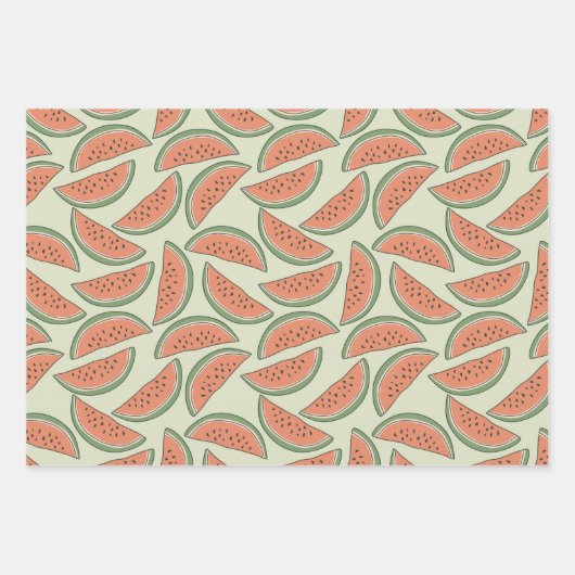 Feuille De Papier Cadeau Pastèque couleur rose vert été (Devant 3)