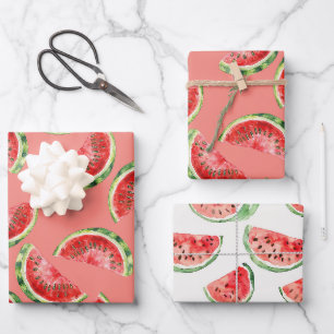 Feuille De Papier Cadeau Pastèque Rose Rouge Vert Anniversaire