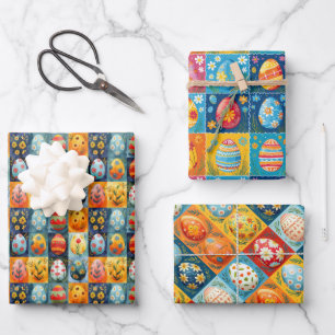 Feuille De Papier Cadeau Patchwork d'oeufs de Pâques : Art de Vacances colo