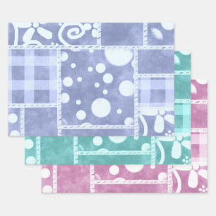 Feuille De Papier Cadeau Patchwork fou à motif floral en vichy découpé
