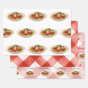 Feuille De Papier Cadeau Pâtes aux boulettes de viande à carreaux rouges it