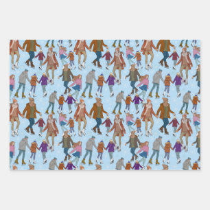 Feuille De Papier Cadeau Patinage Sur Glace Dans Le Parc