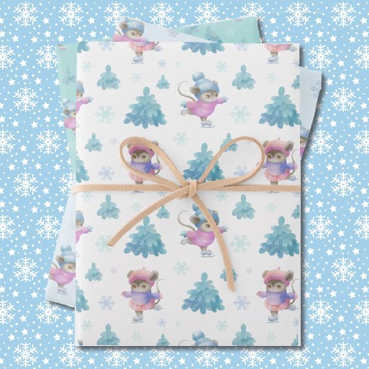 Feuille De Papier Cadeau Patinage sur glace Patinage sur glace Pastel Aquar