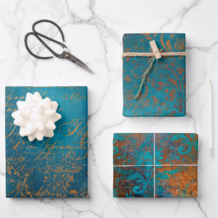 Feuille De Papier Cadeau Patine de cuivre grunge et turquoise