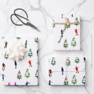 Feuille De Papier Cadeau Patineurs sur glace Pine │ patinage sur glace Noël