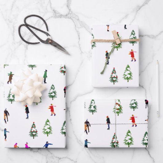 Feuille De Papier Cadeau Patineurs sur glace Pine │ patinage sur glace Noël (Recto)