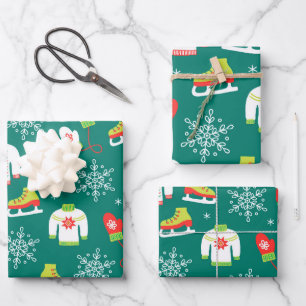 Feuille De Papier Cadeau Patins à glace et flocons de neige Motif Monogram
