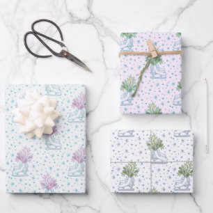 Feuille De Papier Cadeau Patins à glace et flocons de neige Noël