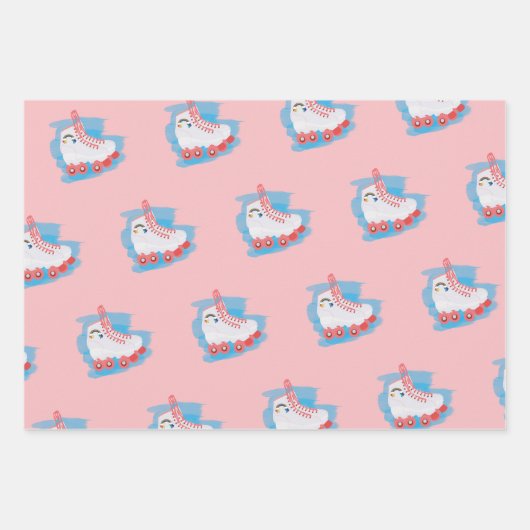 Feuille De Papier Cadeau Patins à rouleaux avec éclaboussure d'aquarelle (Devant 2)