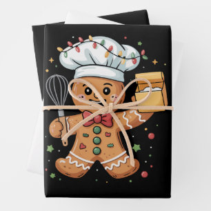 Feuille De Papier Cadeau Pâtissier Mignon Bonhomme en Pain d'Épices Noël Cu