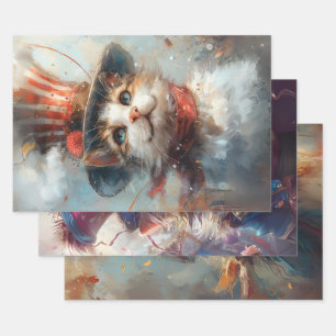 Feuille De Papier Cadeau Patriotique 4 juillet Chats Découpage