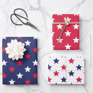 Feuille De Papier Cadeau Patriotique Rouge Bleu Étoiles Américaines