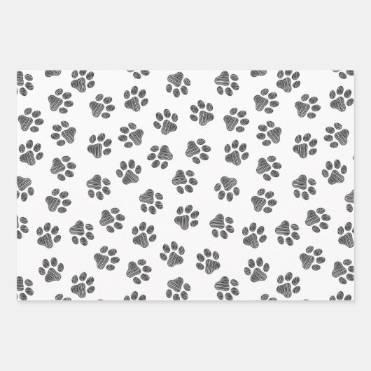 Feuille De Papier Cadeau Patrouilles de Doodle, Paws de Chien, Paws Noirs (Devant)