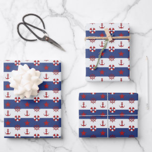 Feuille De Papier Cadeau Patteries Nautical Stars and Stripes