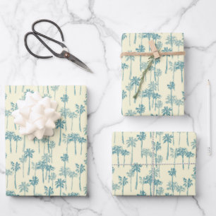 Feuille De Papier Cadeau Pattern de Hawaiian Tropical Blue and Cream Palm T