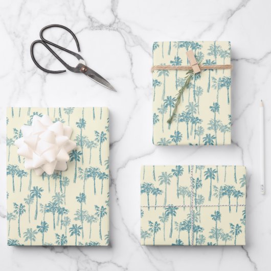 Feuille De Papier Cadeau Pattern de Hawaiian Tropical Blue and Cream Palm T (Recto)