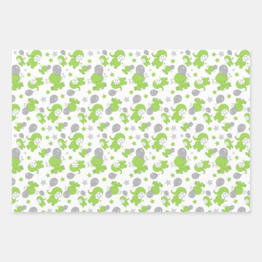 Feuille De Papier Cadeau Pattern of Green Elephants, Cute Elephants, stars (Devant 2)