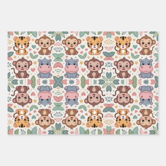 Feuille De Papier Cadeau Patterned design featuring cartoon animals  (Devant 2)