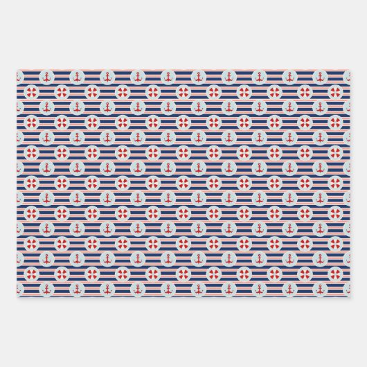 Feuille De Papier Cadeau Patterns de Nautical Stripes and Dots (Devant)