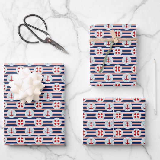 Feuille De Papier Cadeau Patterns de Nautical Stripes and Dots (Recto)