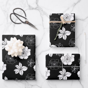 Feuille De Papier Cadeau Patters de Black & White Floral
