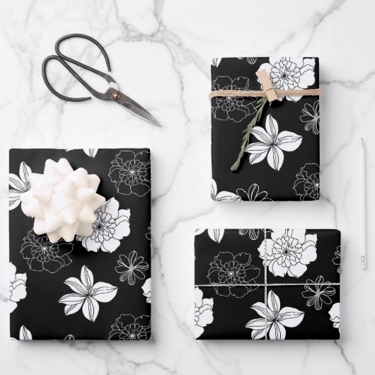 Feuille De Papier Cadeau Patters de Black & White Floral (Recto)