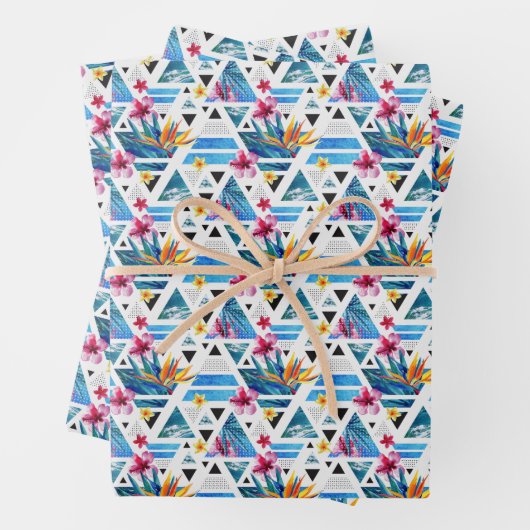 Feuille De Papier Cadeau Patters de Geometric Tropical (En situation)