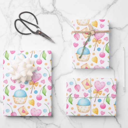 Feuille De Papier Cadeau Patters de Hearts and Muffins (Recto)